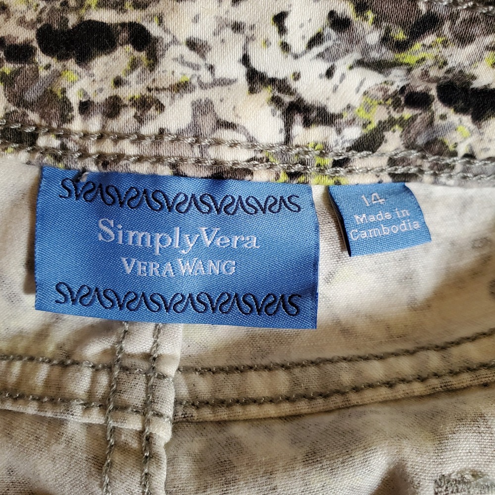 Simply Vera Vera Wang Abstract Splatter Print Slim Pants Black White Lime 14 - Picture 2 of 11